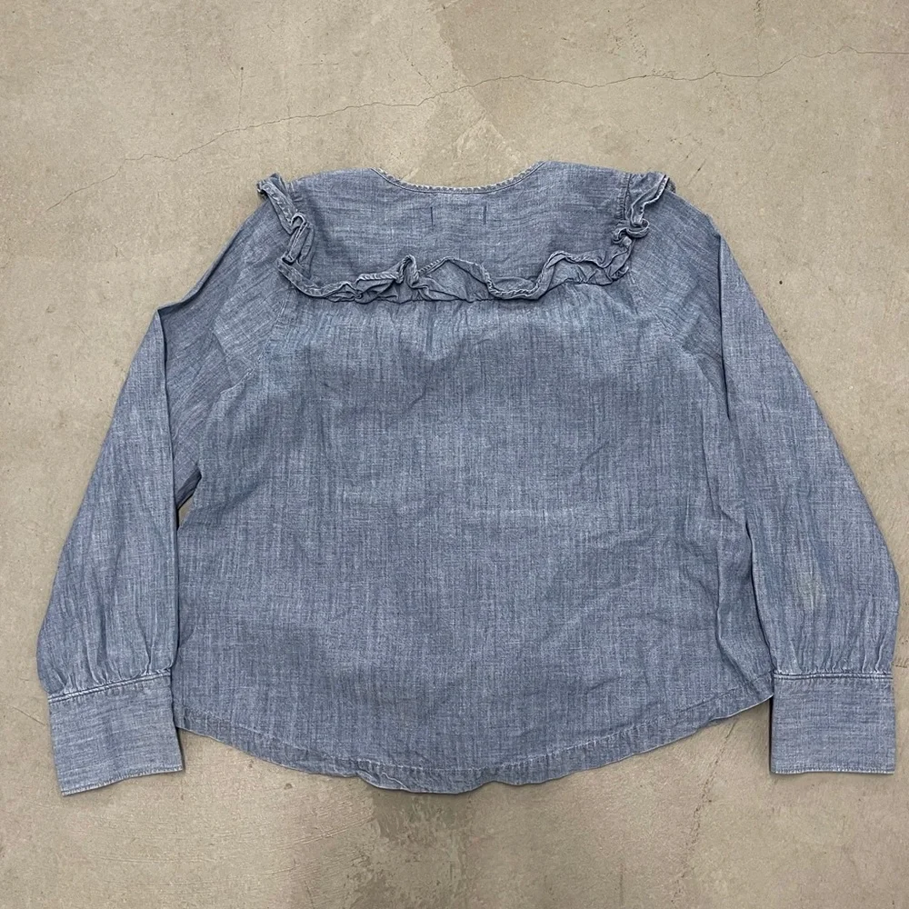 Madewell Chambray Ruffle-Yoke Top Medium